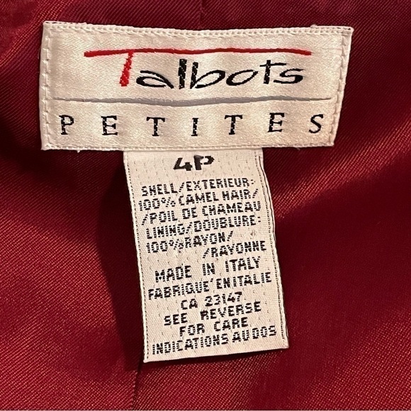 Talbots 100% Camel Hair Blazer Made in Italy Berry Single-Breasted Petite Sz 4 - Picture 5 of 6